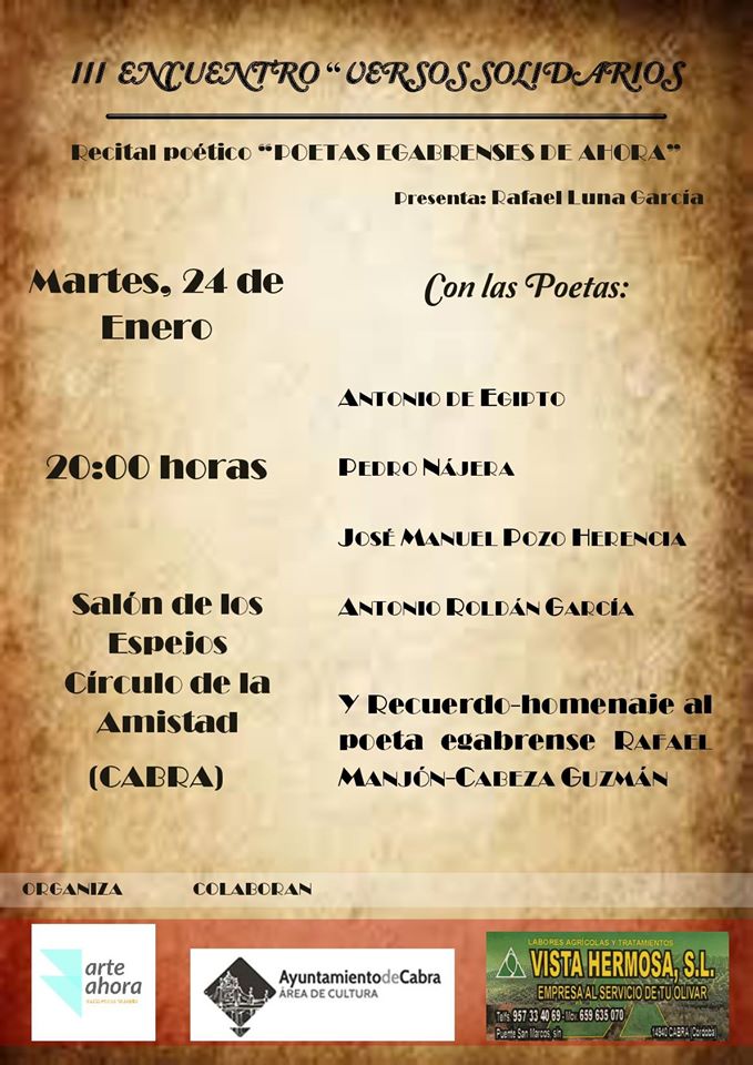 III encuentro Versos Solidarios y permio de poesia Ciudad de Cabra.